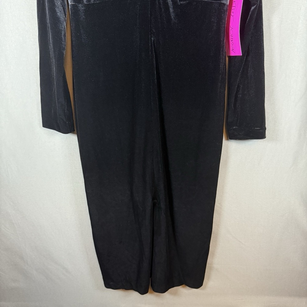 Betsey Johnson Black Velvet V-Neck Long Sleeve Midi Dress Goth Vampire 12 - Picture 3 of 10